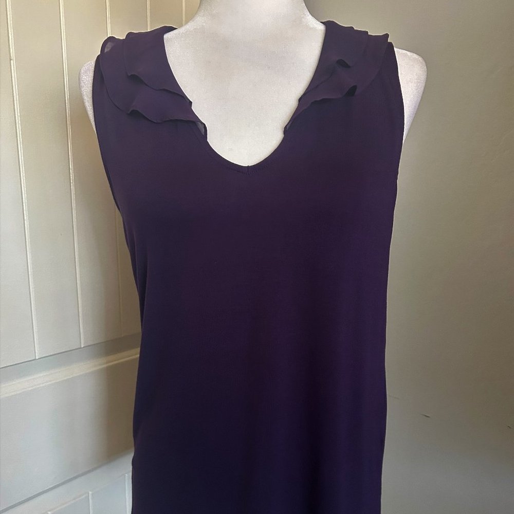 Banana Republic Factory V-neck Ruffle Collar Sleeveless Top. Eggplant Small